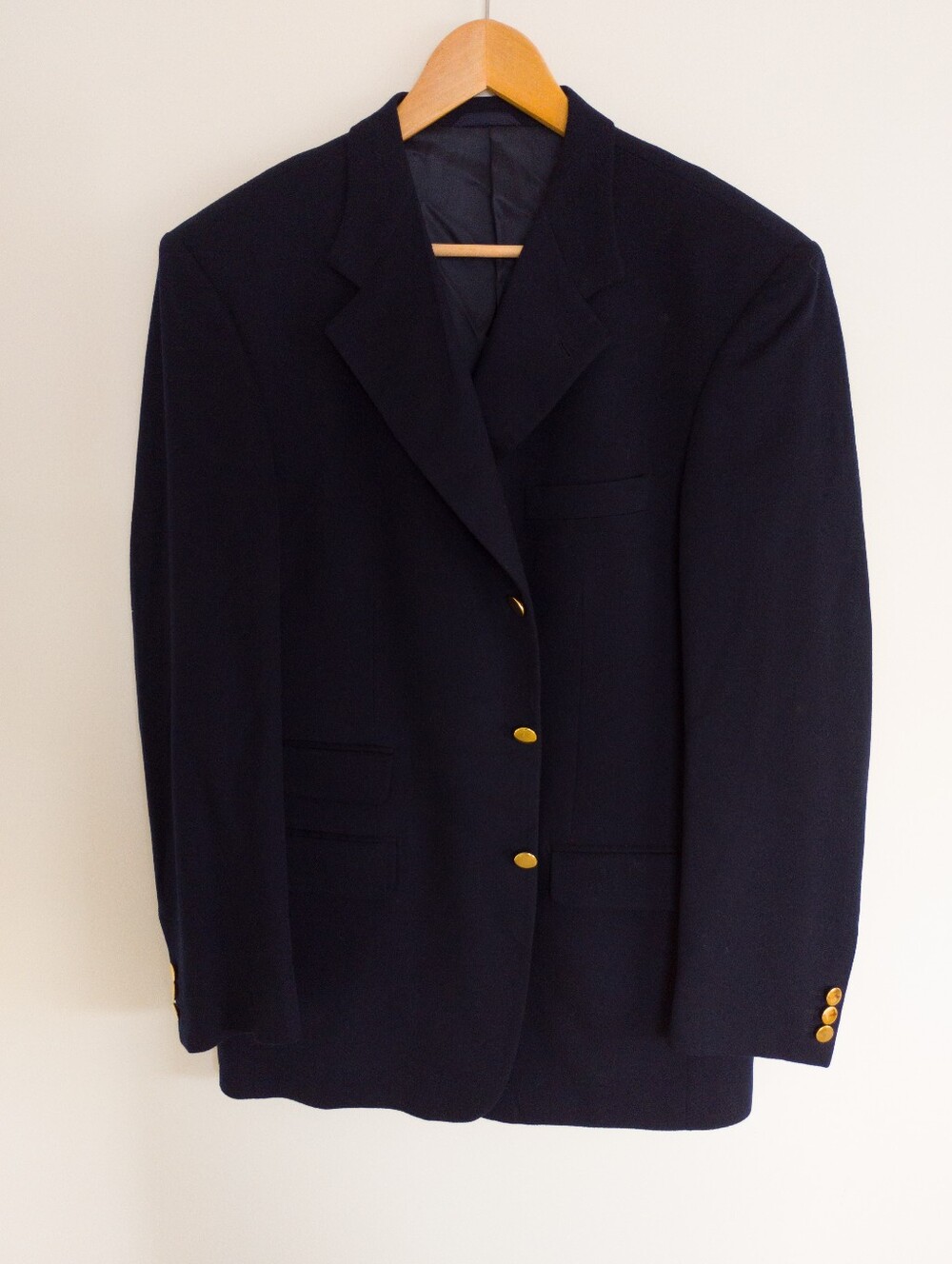 Simpson Piccadilly Navy Wool Cashmere Gold Button Blazer Jacket Size 42L